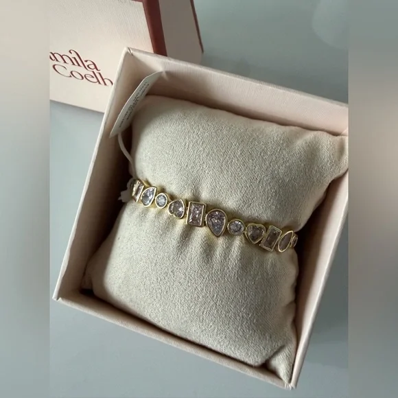 Viral Camila Coelho Gold cubic zirconia Cuff Bracelet - Picture 2 of 4